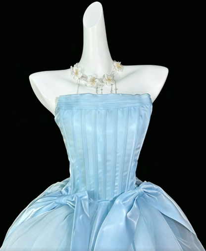 Hübsches Ballkleid, trägerlos, kurz, mini, hellblau, Abschlussfeier, High School, Party, Heimkehrkleider N4470