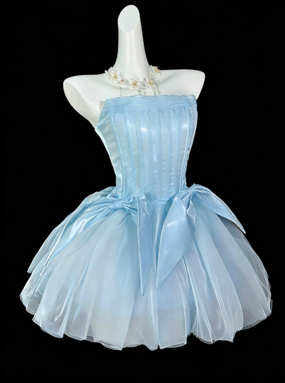 Hübsches Ballkleid, trägerlos, kurz, mini, hellblau, Abschlussfeier, High School, Party, Heimkehrkleider N4470