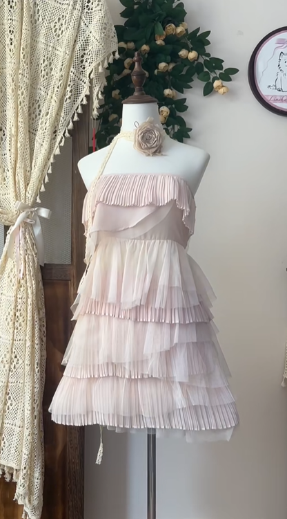 Romantische A-Linien-Trägerloses Chiffon-Pink-Senior-Kurz-Formell-Abschlussfeier-Inspo-Ballkleider N4560