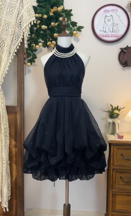 Elegantes A-Linien Neckholder-Kleid, kleines Schwarzes aus Tüll für Seniorinnen, kurzes Abschlussballkleid, Homecoming-Kleider N4569