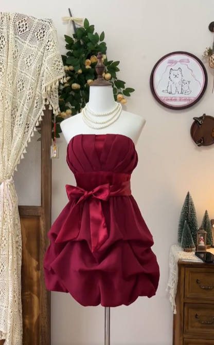 Einzigartiges Ballkleid, trägerlos, bordeauxrot, kurze Hoco-Abschlussballkleider N4576
