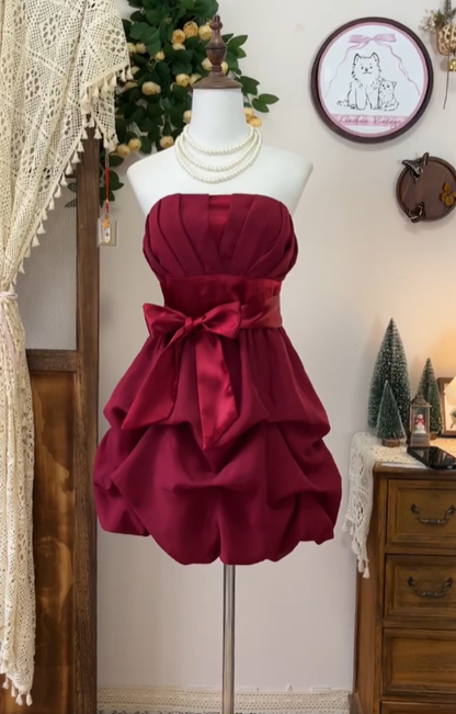 Einzigartiges Ballkleid, trägerlos, bordeauxrot, kurze Hoco-Abschlussballkleider N4576