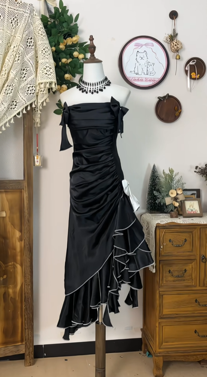 Vintage Etuikleid Trägerlos Schwarz Satin Senior Hoco Hof Abiballkleid Homecoming Kleider N4581