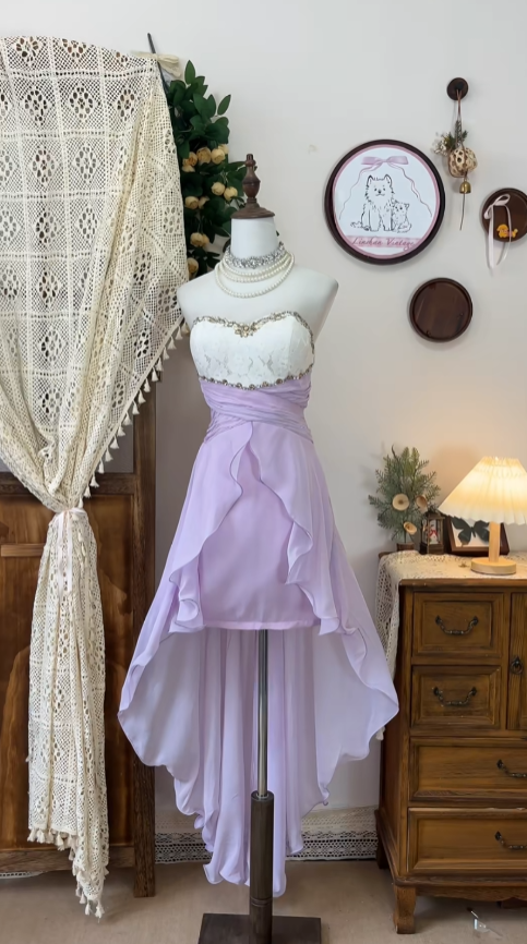 Robe de soirée/bal de fin d'année mignonne dégradée lilas en mousseline avec encolure en cœur N4594