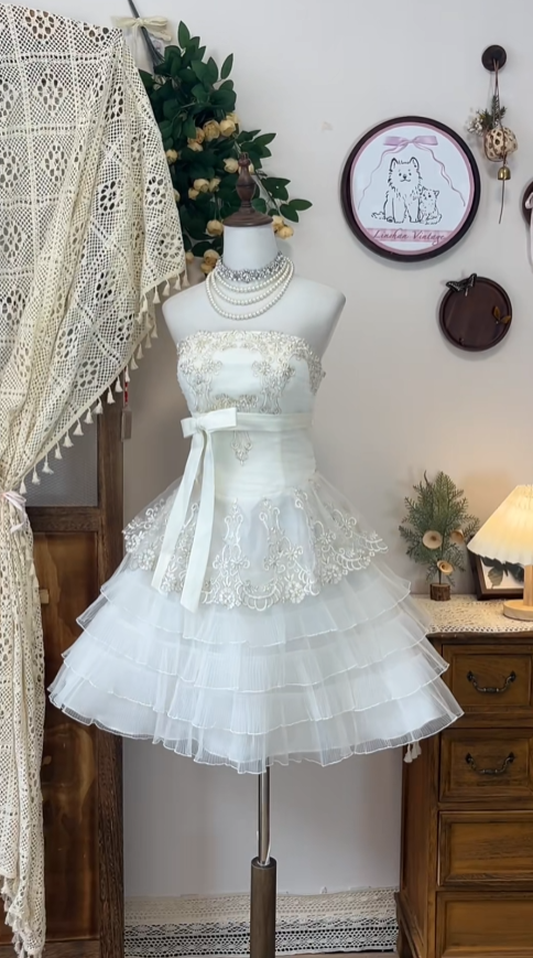Magnifique Robe de Bal Bustier en Tulle Blanc avec Perles – Idée Robes de Soirée Courtes pour Senior, Bal de Promo, Retour à la maison N4595