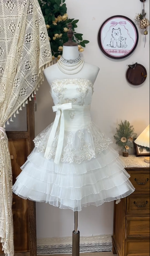 Wunderschönes Ballkleid, trägerlos, weißer Tüll mit Perlenstickerei, kurz, für die Abschlussfeier, Inspiration für den Abschlussball, Heimkehrkleider N4595