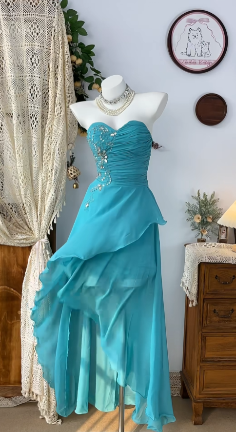 Robes de Bal de Fin d'Année et de Rentrée Scolaire en Chiffon Bleu Doux, Coupe Cœur, Courtes Devant et Longues Derrière, Inspiration Mignonne N4599