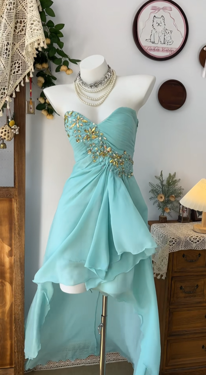 Niedliche High-Low-Sweetheart-Tiffany-Blau-Chiffon-Abschlussballkleider für den Abschluss/Heimkehr N4601