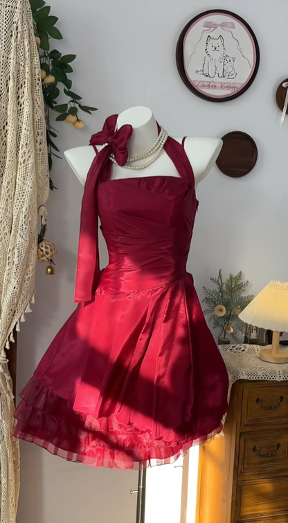 Elegantes A-Linien Neckholder Tüll Weinrot Tanz Abschlussball Kurz Inspo Formell Abschlussfeier Inspo Ballkleider N4603