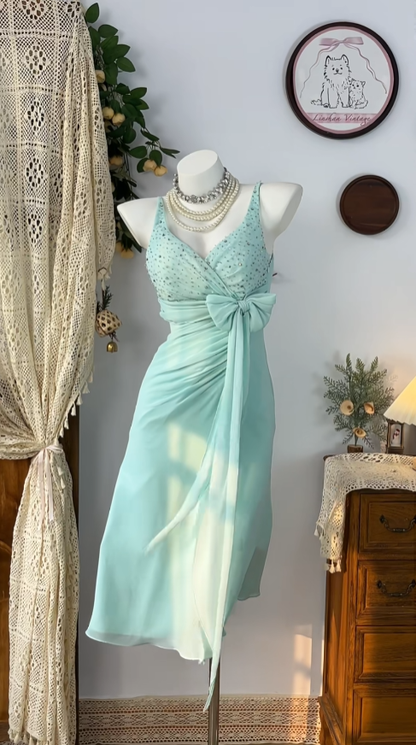 Cute Sheath Straps Tiffany Blue Chiffon Senior Formal Graduation Inspo Homecoming Dresses N4606
