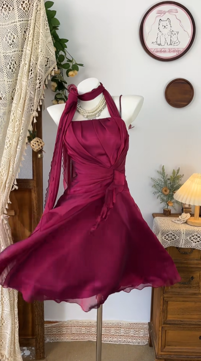 Schlichtes A-Linien Neckholder Ärmelloses Fuchsia Chiffon Tanz Senior Kurze Inspo Formelle Abschlussfeier Inspo Homecoming Kleider N4615