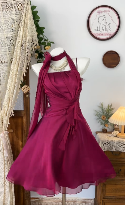 Schlichtes A-Linien Neckholder Ärmelloses Fuchsia Chiffon Tanz Senior Kurze Inspo Formelle Abschlussfeier Inspo Homecoming Kleider N4615