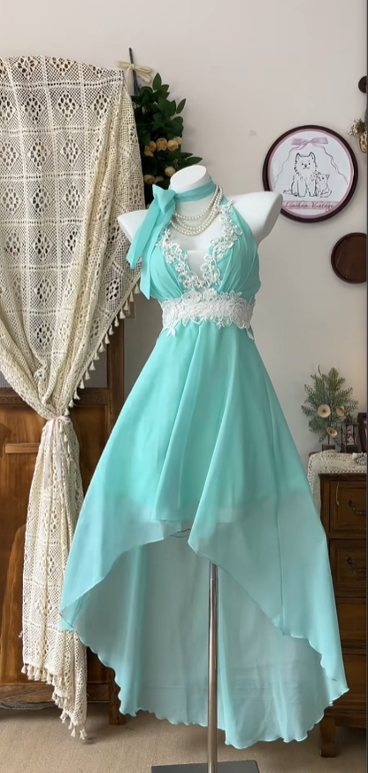 Niedliche Ballkleider Tiffany-Blau Chiffon Neckholder Spitze Senior Formelle Abschlussball Inspo Homecoming Kleider N4617