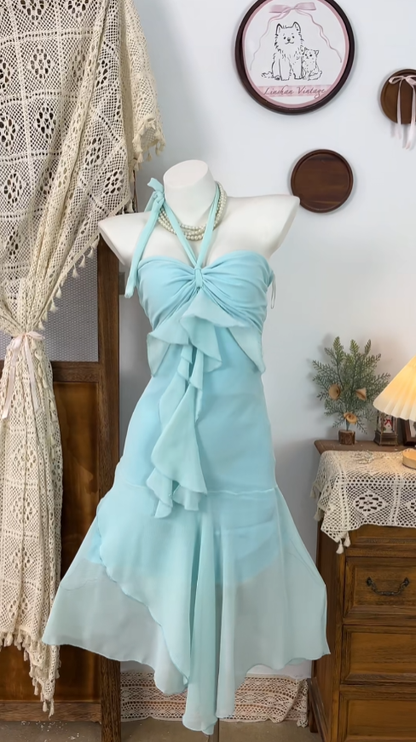 Hübsches Etui Neckholder Blau Eng Chiffon Mini Senior Kurz Abiball Kleider N4626