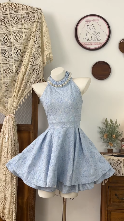 Lovely Ball Gowns Halter Dusty Blue Mini Senior Short Graduation High School Homecoming Dresses N4627