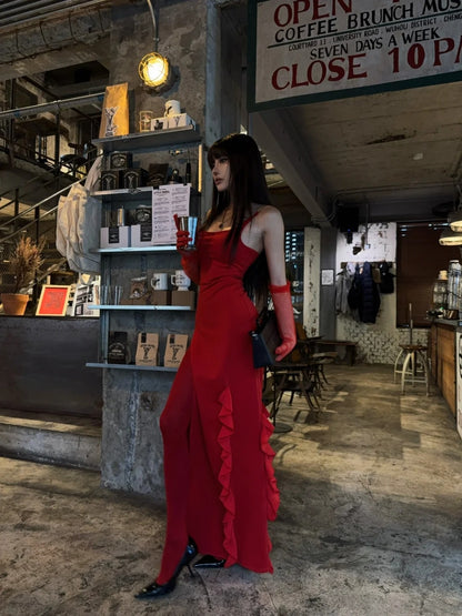 Einzigartiges, trägerloses, leuchtend rotes Meerjungfrauen-Abendkleid mit Schlitz – Inspiration für formelle Abendkleider N462