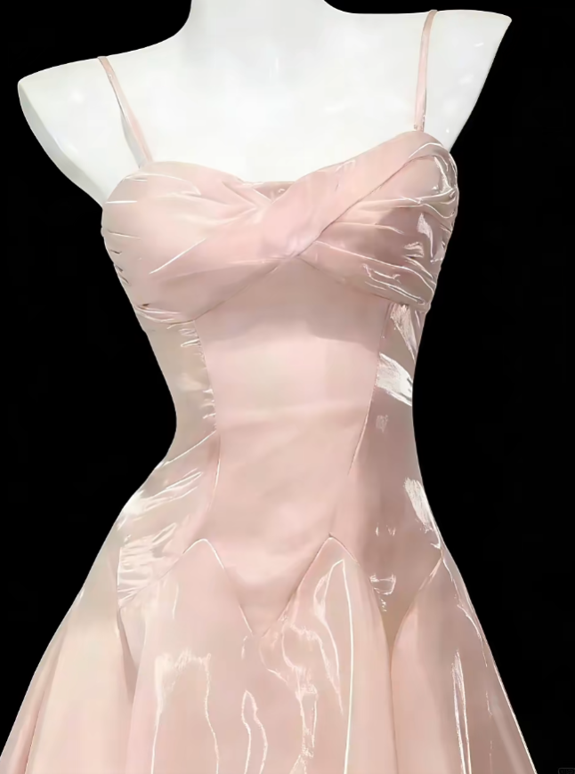 Simple A Line Spaghetti Strap Pink Ankle Length Summer Birthday Elegant Outfit Wedding Guest Dresses N4634