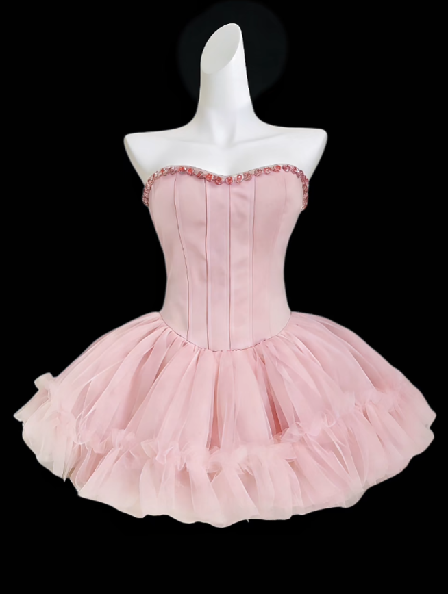Magnifiques Robes de Bal, Mini Robe de Bal Rose Cœur de Jeune Fille Courte pour le Bal de Promo, Robes de Rentrée Lycée N4636