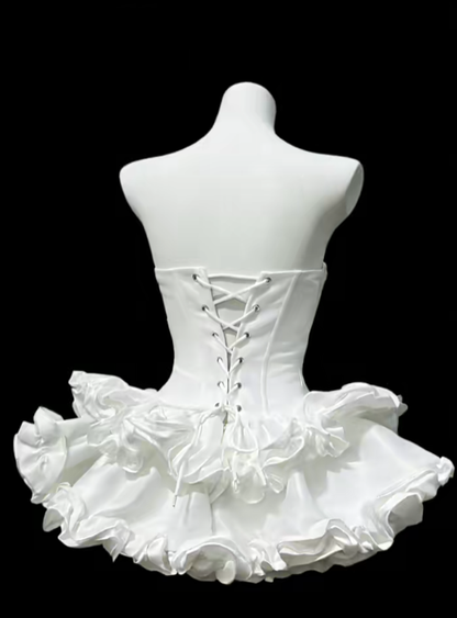 Magnifiques robes de bal, bustier, satin blanc, mini, pour jeunes, courtes, robes de retour à la maison, robes de bal de fin d'année N4637