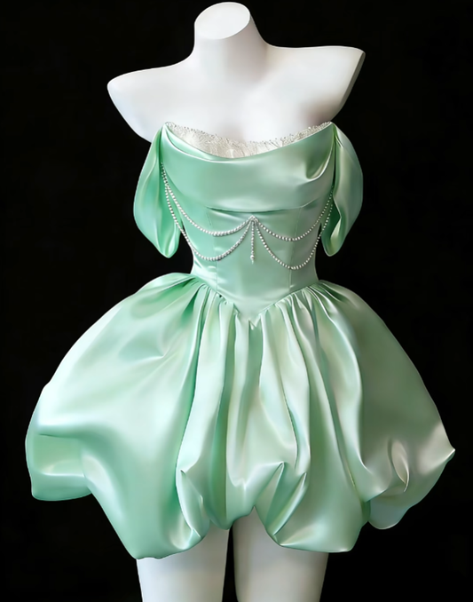 Cute Ball Gowns Off The Shoulder Mint Green Satin Dance Senior Short Inspo Formal Graduation Homecoming Dresses N4639