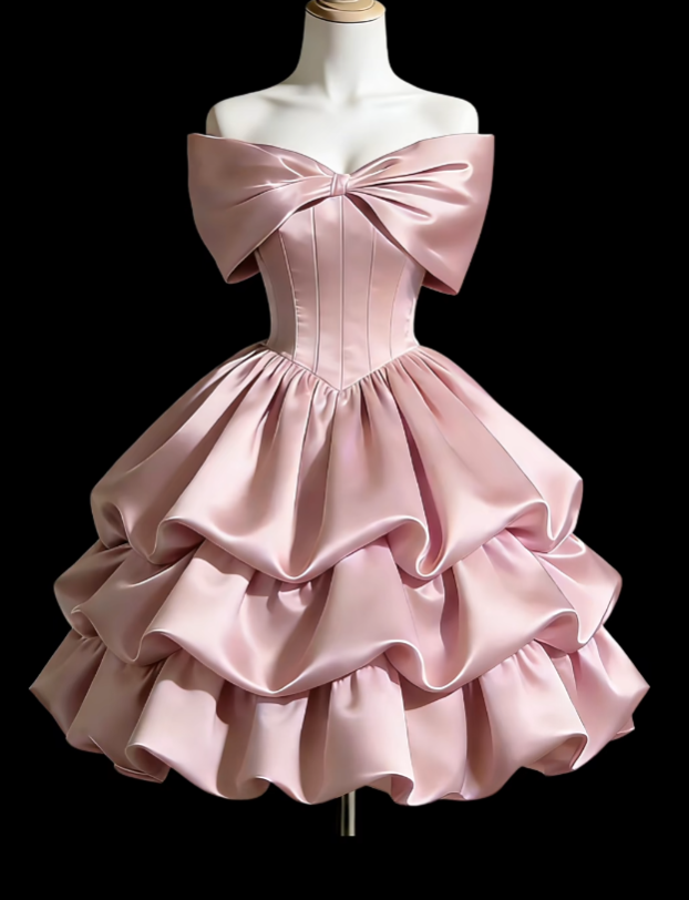 Robes de bal mignonnes, épaules dénudées, en satin rose, pour la danse, robes courtes pour seniors, d'inspiration formelle, de graduation, de bal de promo N4640