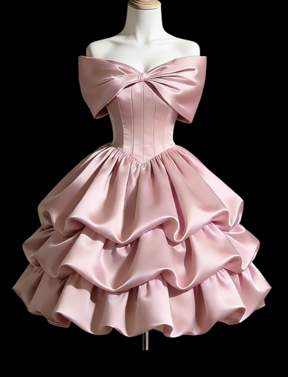 Robes de bal mignonnes, épaules dénudées, en satin rose, pour la danse, robes courtes pour seniors, d'inspiration formelle, de graduation, de bal de promo N4640
