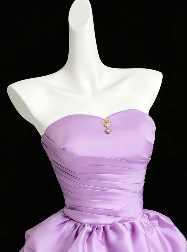 Jolie robe de bal bustier lilas à volants, inspiration senior, robes de remise de diplôme et de bal de lycée N4641