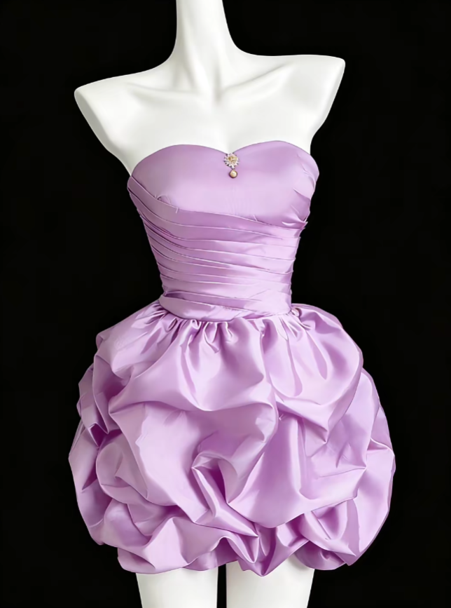 Jolie robe de bal bustier lilas à volants, inspiration senior, robes de remise de diplôme et de bal de lycée N4641