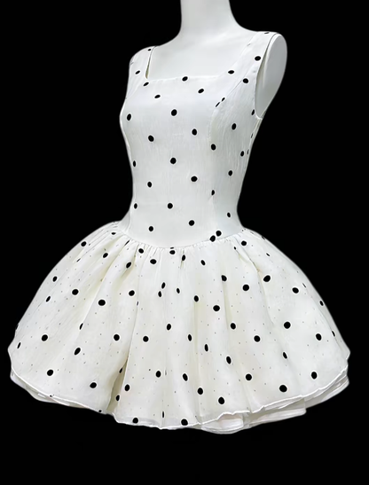 Wunderschöne Ballkleider mit eckigem Ausschnitt, Polka Dots, weißes Mini-Kleid für Seniorinnen, kurzes Hoco-Kleid, Abiballkleider für die High School N4644