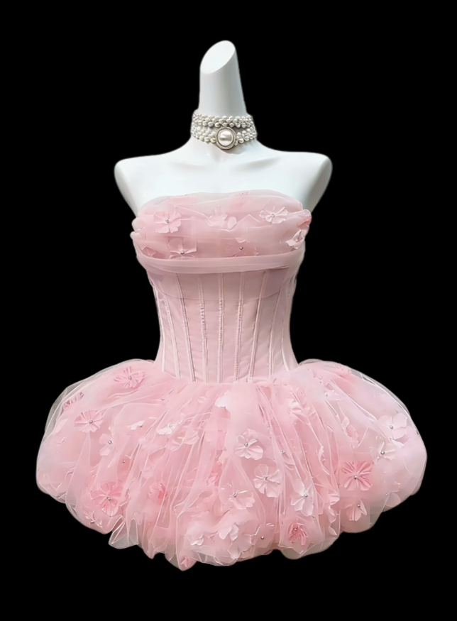 Wunderschönes Ballkleid Sweetheart Pink Tüll mit Blumen Senior Inspo Abschlussball Abiball Homecoming Kleider N4645