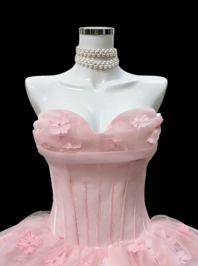 Wunderschönes Ballkleid Sweetheart Pink Tüll mit Blumen Senior Inspo Abschlussball Abiball Homecoming Kleider N4645