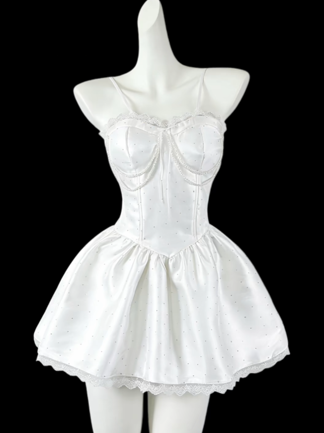 Hübsches Ballkleid Spaghettiträger Weißer Satin Senior Inspo Abschlussball High School Kurze Homecoming Kleider N4651