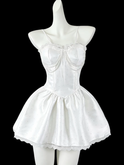 Hübsches Ballkleid Spaghettiträger Weißer Satin Senior Inspo Abschlussball High School Kurze Homecoming Kleider N4651