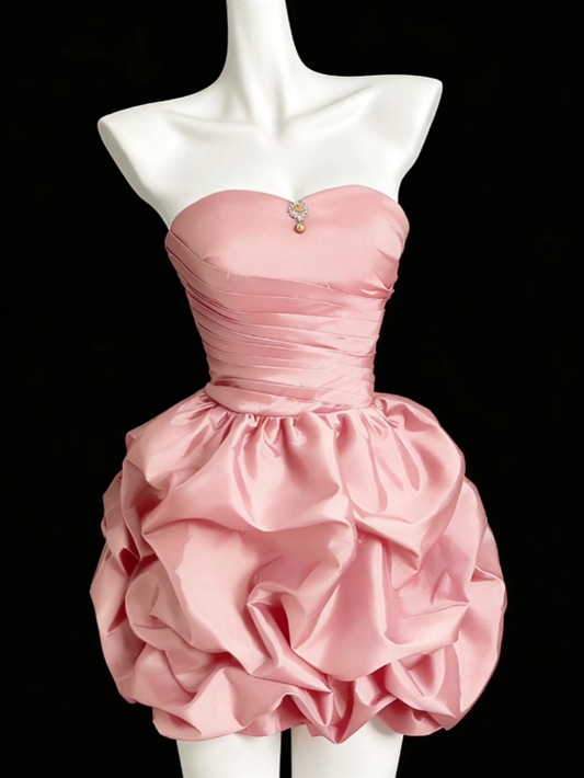 Pretty Ball Gown Sweetheart Pink Satin Mini Senior Inspo Graduation High School Short Homecoming Dresses N4652