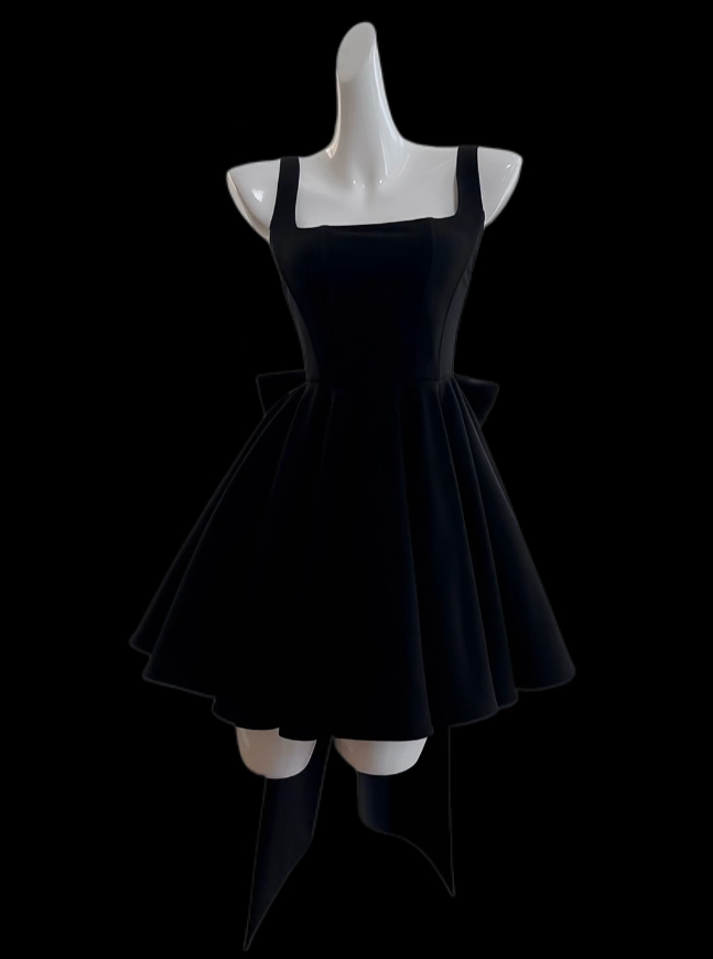 Superbes robes de bal, col carré, velours noir, mini robe de fin d'année, courte robe de bal de rentrée pour lycée N4656