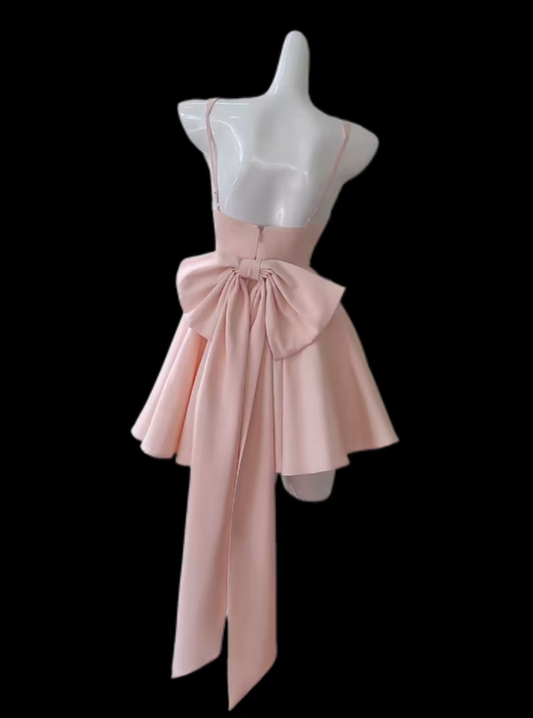 Gorgeous Ball Gown Square Neck Pink Satin Mini Senior Short Hoco Gown High School Homecoming Dresses N4659
