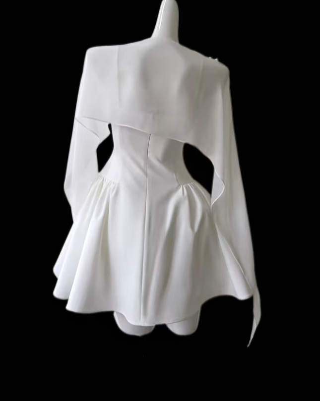 Magnifique robe de bal, décolleté carré, en satin blanc, mini robe de fin d'études, robe de bal de rentrée scolaire N4660