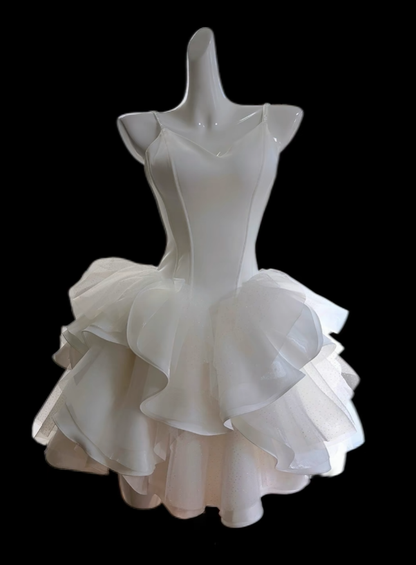 Wunderschöne Ballkleider Spaghettiträger Weißes Mini Abschlusskleid Kurzes Hoco-Kleid High School Homecoming Kleider N4661