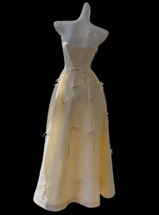 Romantic A Line Spaghetti Strap Yellow Ideas For Women Long Birthday Dresses Holiday Summer Outfits N4663