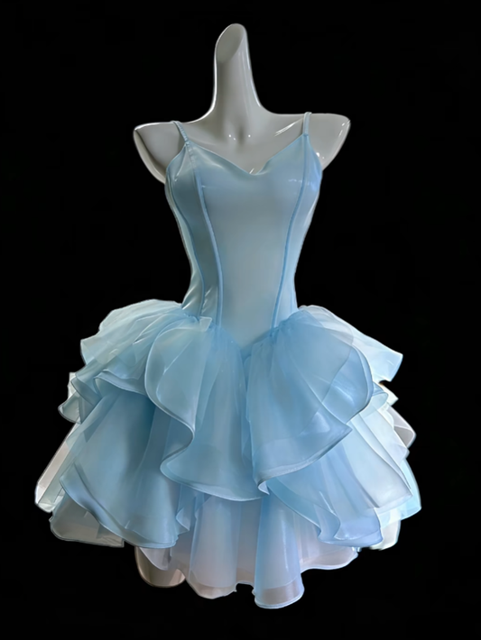 Fashional Ball Gowns Spaghetti Strap White And Blue Mini Senior Short Hoco Gown High School Homecoming Dresses N4664