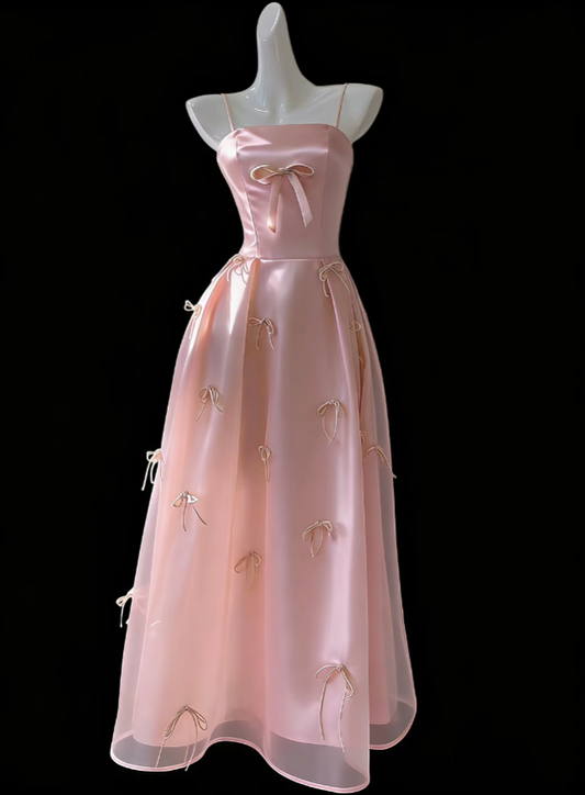 Romantic A Line Spaghetti Strap Pink Ideas For Women Long Birthday Dresses Holiday Summer Outfits N4664