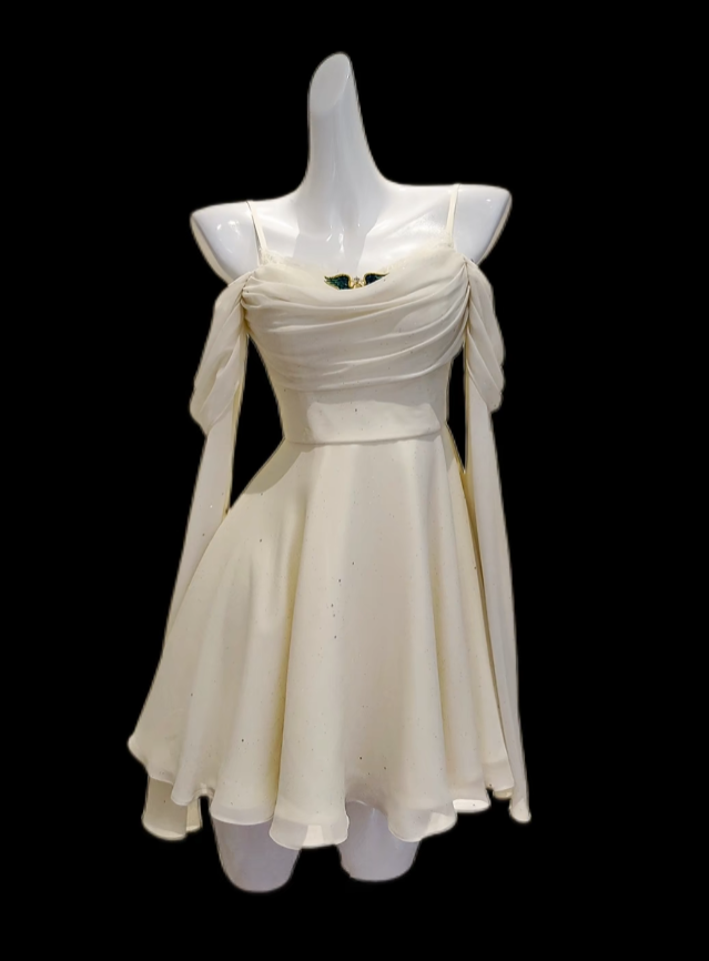 Hübsches A-Linien-Spaghettiträger-Kleid aus leicht gelbem Chiffon, Inspiration für Abschlussfeiern der Oberstufe, kurze Heimkehrkleider N4668