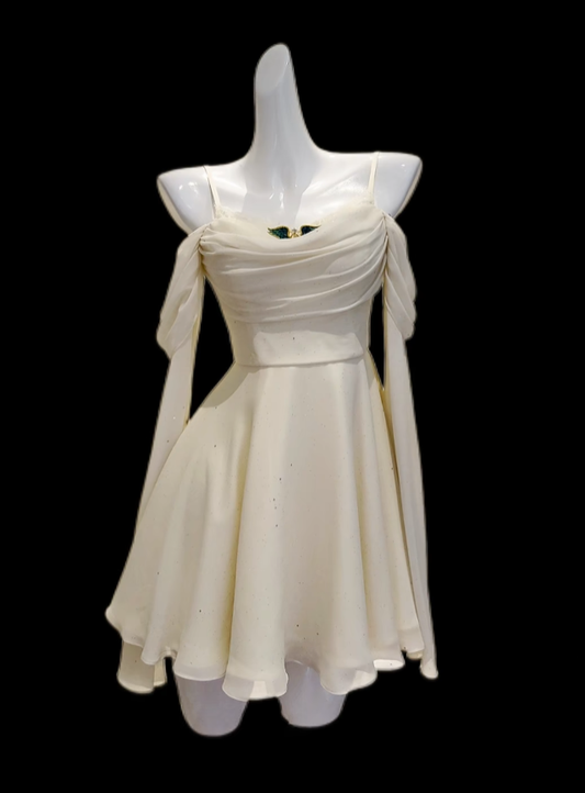 Pretty A Line Spaghetti Strap Light Yellow Chiffon Senior Inspo Graduation High School Short Homecoming Dresses N4668