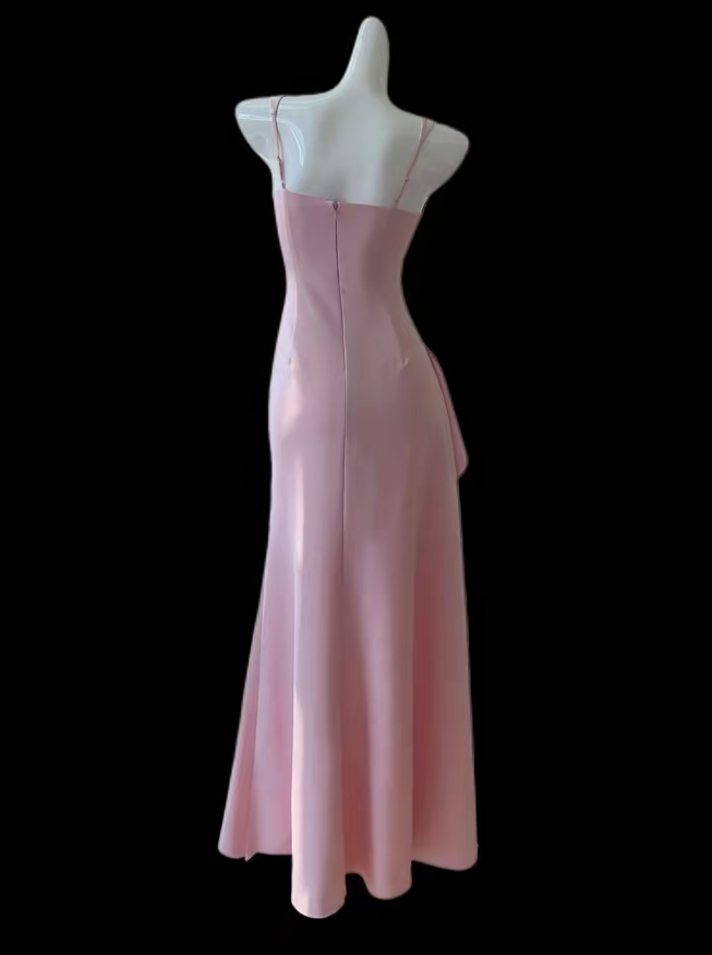 Robes de bal sexy Sirène Col carré Rose avec fente Longue robe de soirée formelle N4669