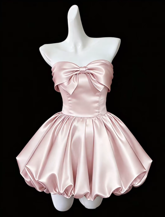 Pretty Ball Gown Sweetheart Pink Satin Mini Senior Inspo Graduation High School Short Homecoming Dresses N4672