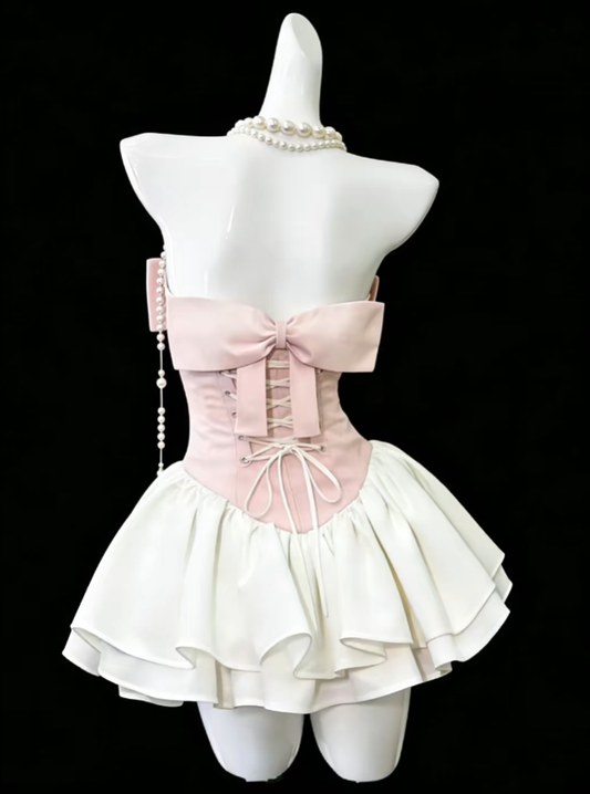 Pretty Ball Gown Sweetheart Pink White Satin Mini Senior Inspo Graduation High School Short Homecoming Dresses N4679