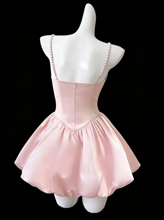 Robes de Bal à la Mode Bretelles Spaghetti Rose Mini Robes Courtes Hoco de Fin d'Année Robes de Rentrée Lycée N4682