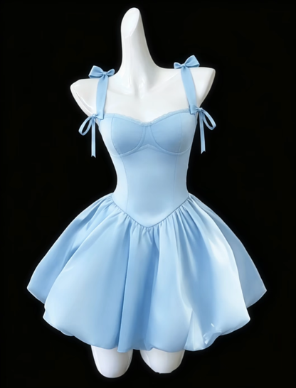 Modische Ballkleider Spaghettiträger Blau Satin Mini Senior Kurze Hoco Kleider High School Homecoming Kleider N4685