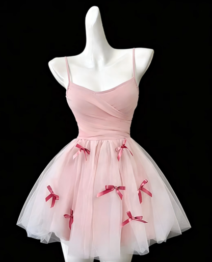 Einzigartige Ballkleider Spaghettiträger Rosa Tüll Mini Senior Kurze Hoco Kleider High School Homecoming Kleider N4686