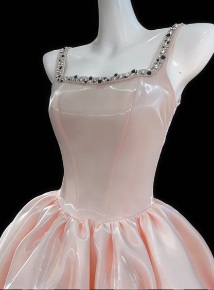 Unique Ball Gowns Square Neck Pink With Beading Mini Senior Short Hoco Gowns High School Homecoming Dresses N4689